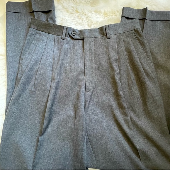 Men's Pazoni Made in Italy Gray Pleated Dress Pants 100% Wool - Size 33 - Picture 5 of 8